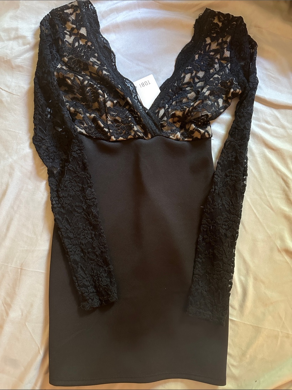 Tobi Black Lace V-Neck Long Sleeve Mini Dress